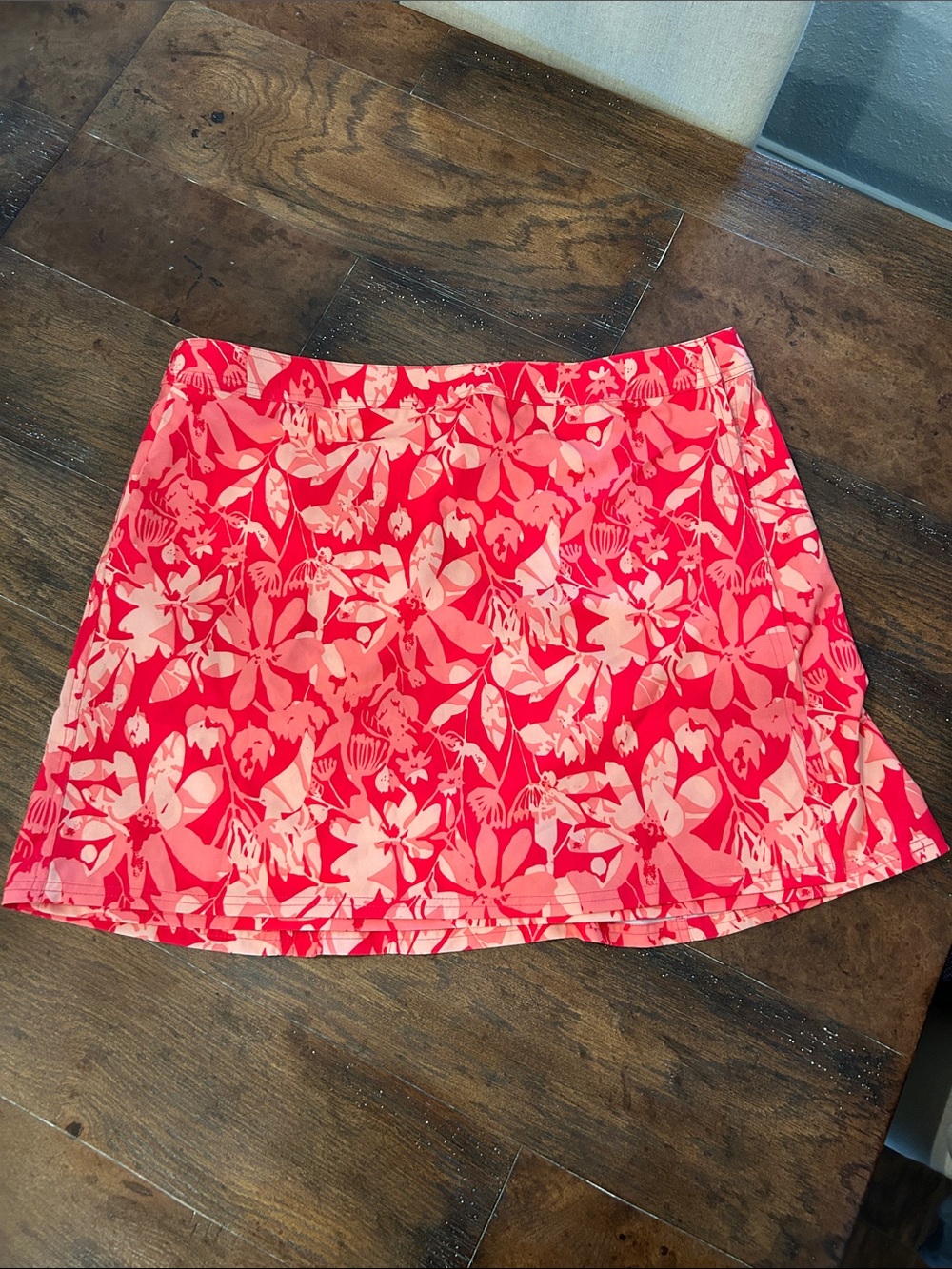Rip Skirt Hawaii Floral Red A-Line Short Wrap Skirt Adjustable Waist Pockets